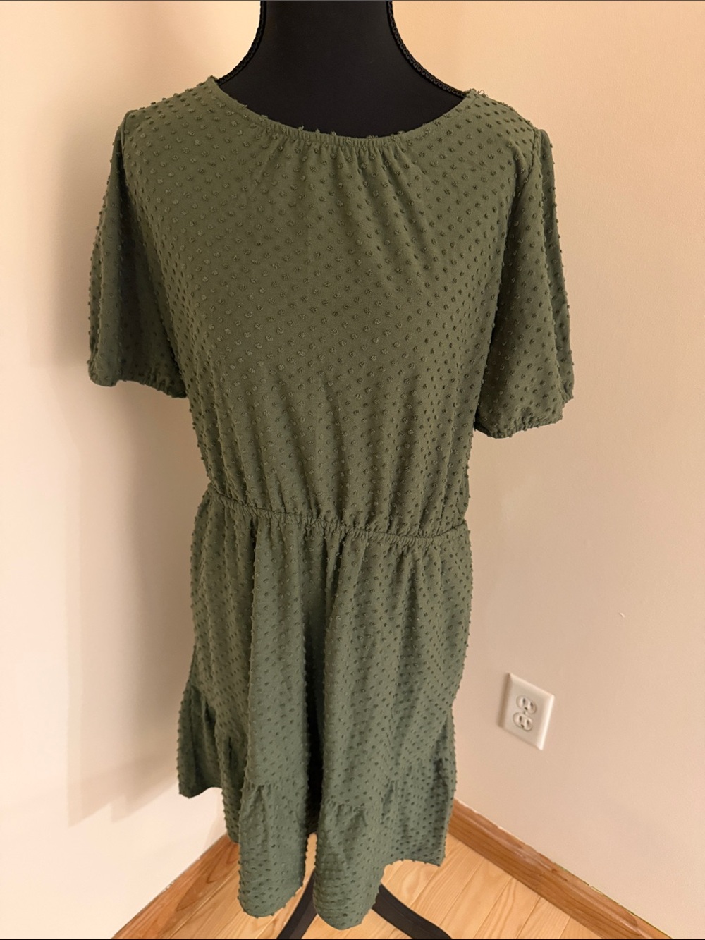 Jcrew Textured Olive Green Short Sleeve Dress